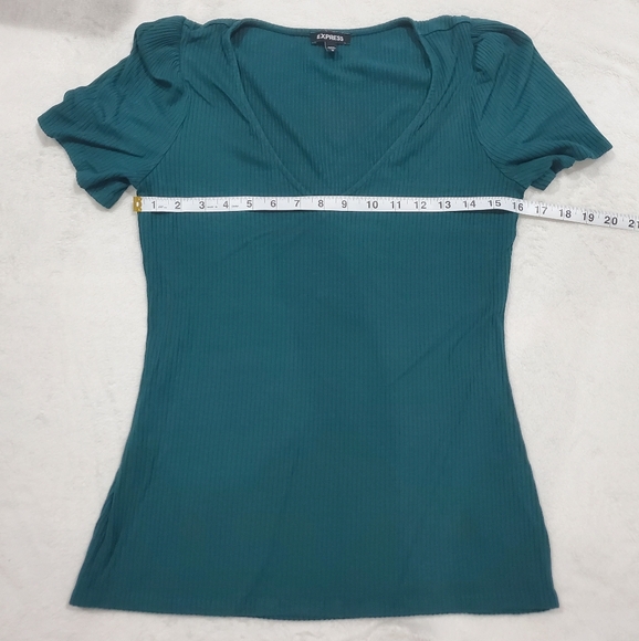 Set Of 3 Tops Express Red/Orange, Black & Green Ribbed V-Neck, Puff Sleeves Med - Picture 3 of 11